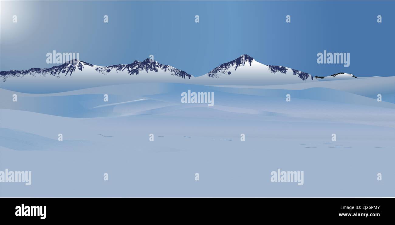 Paysage enneigé avec montagnes en arrière-plan, vecteur. Illustration de Vecteur