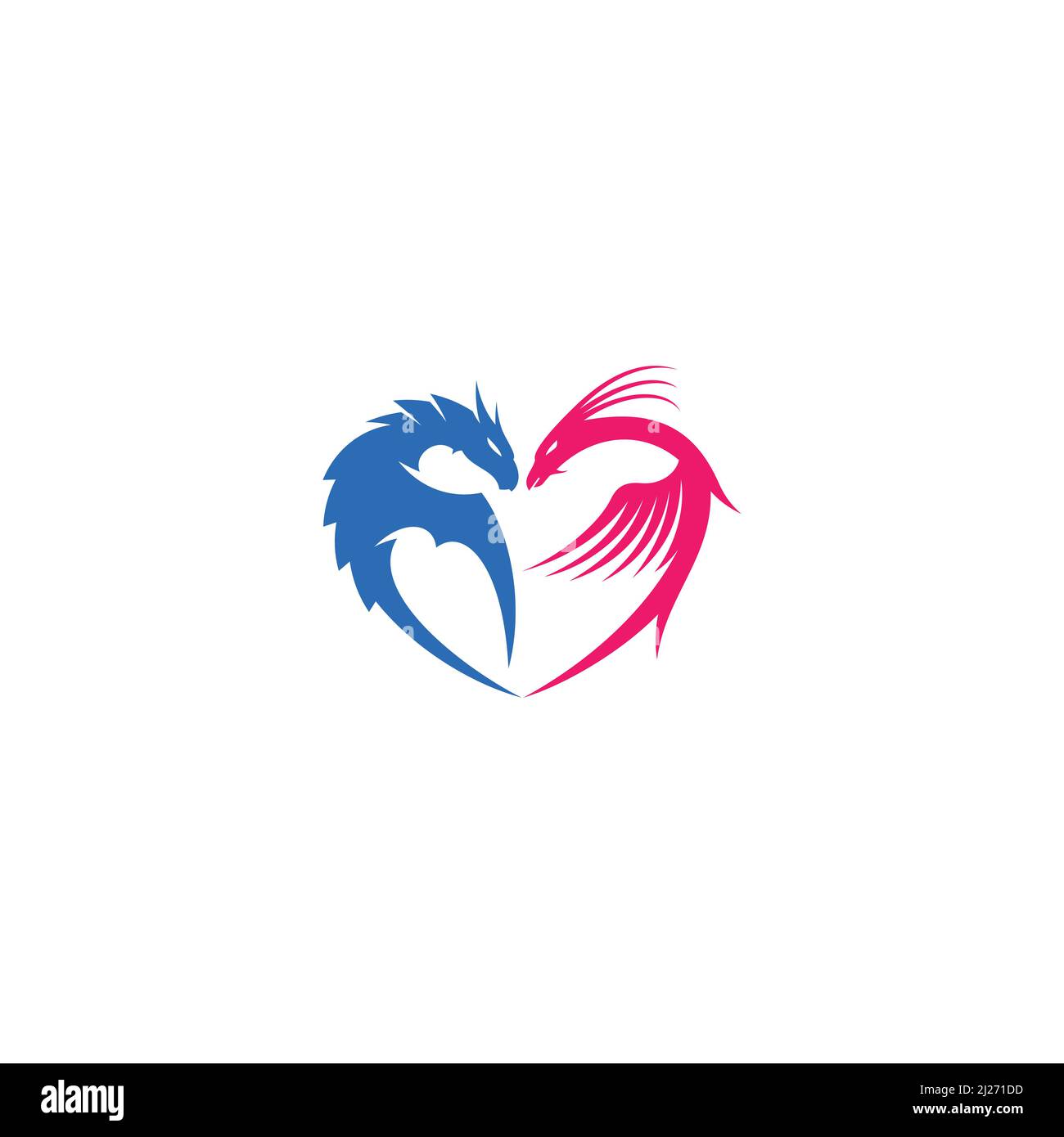 Dragon et Phoenix en forme de coeur logo ou de conception d'icône Illustration de Vecteur