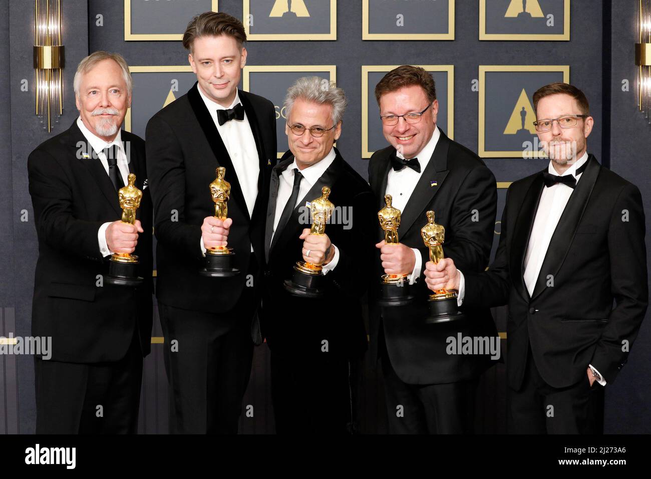 Mac Ruth, Mark Mangini, Theo Green, Doug Hemphill, Ron Bartlett dans la salle de presse pour les Prix de l'Académie 94th - salle de presse 2, Dolby Theatre, Los Angeles, CA 27 mars 2022. Photo de : Collection Priscilla Grant/Everett Banque D'Images