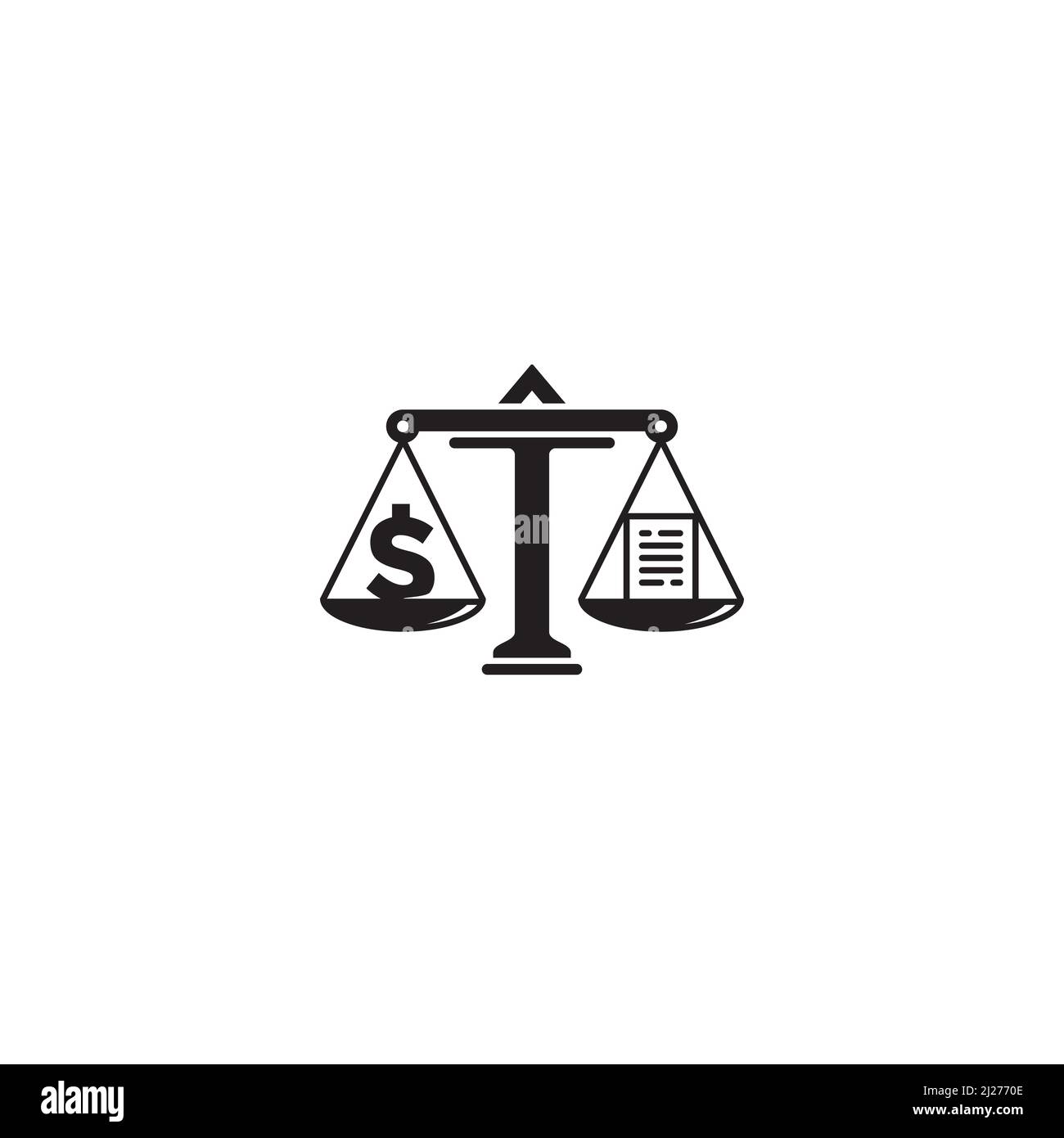 Logo ou icône représentant l'échelle de la justice, l'enseigne du dollar et la lettre Illustration de Vecteur