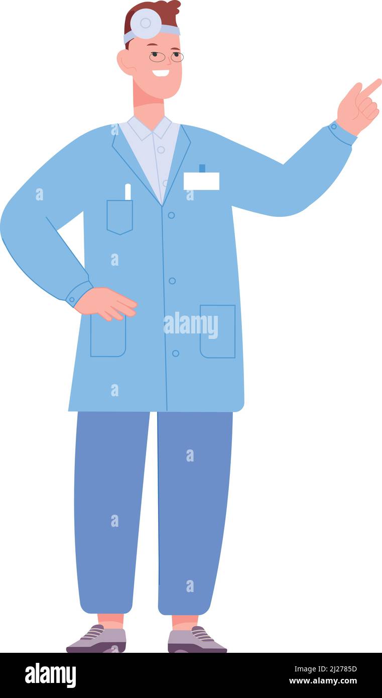 Médecin avec miroir de tête. Caractère médecin. Personne diagnostique de santé isolée sur fond blanc Illustration de Vecteur