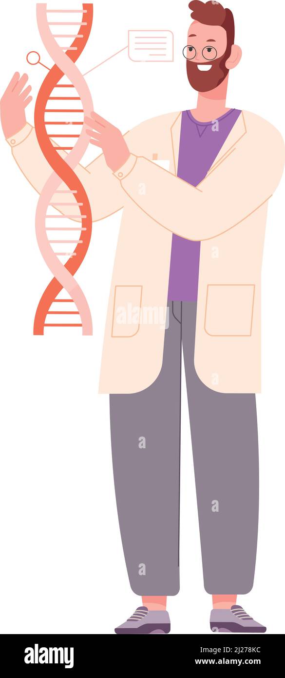Recherche sur l'adn en laboratoire. L'homme étudie la structure du génome humain isolé sur fond blanc Illustration de Vecteur