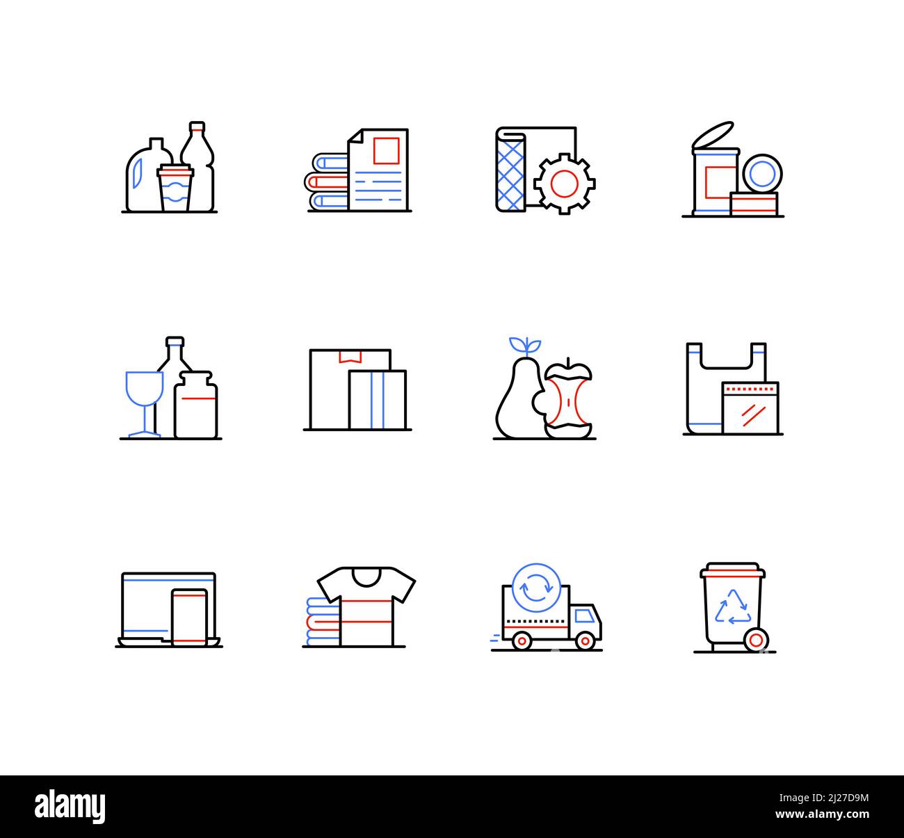 Types de déchets et tri - icônes de style de conception de ligne Illustration de Vecteur Types de déchets et tri - icônes de style de conception de ligne Illustration de Vecteur