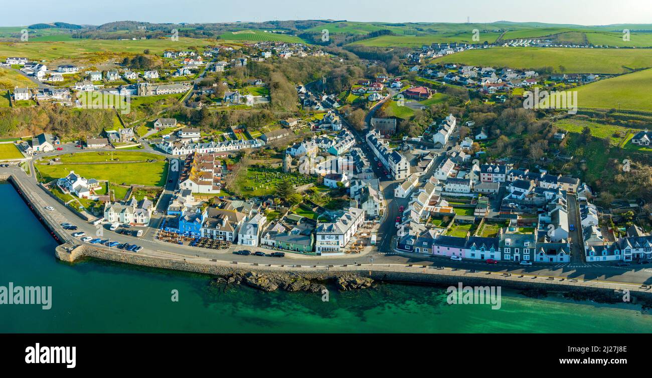 Vue aérienne du village de Portpatrick à Dumfries et Galloway, Écosse, Royaume-Uni Banque D'Images