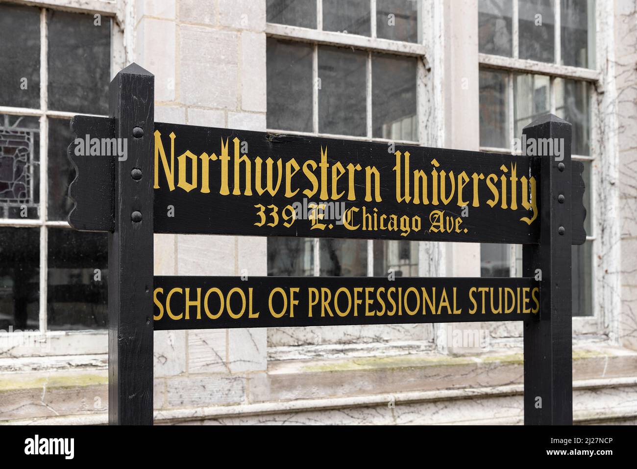 Un panneau à l'Université Northwestern pour l'École d'études professionnelles. Banque D'Images