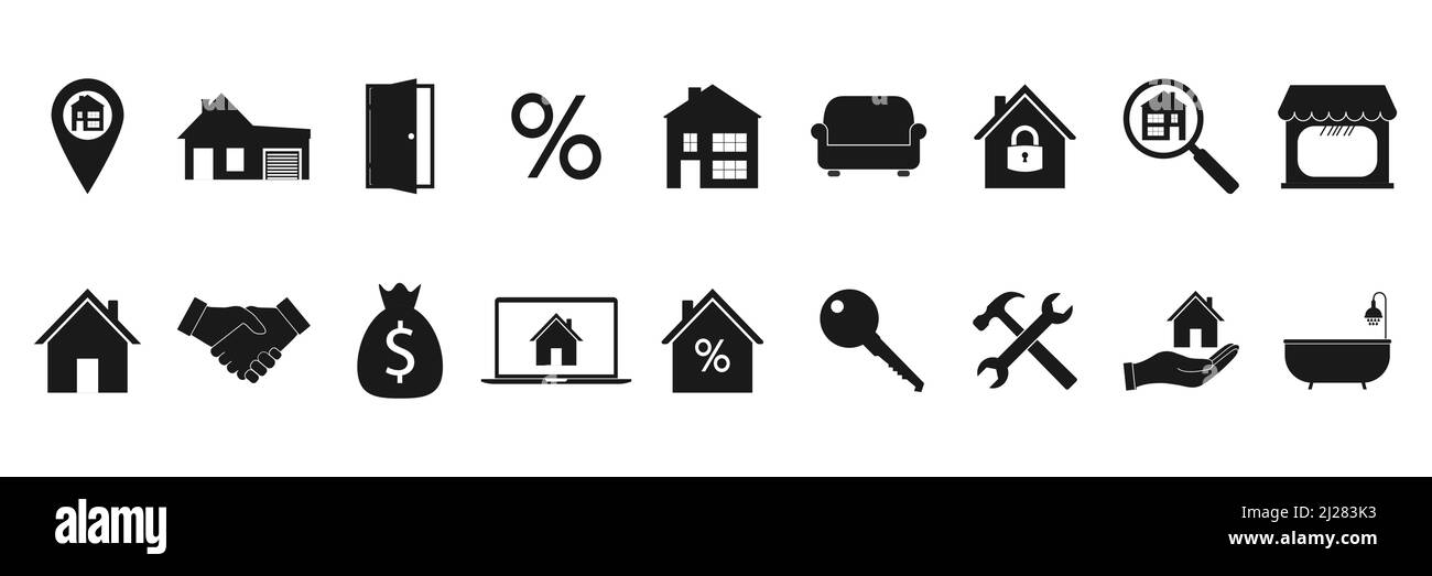 Icônes de l'immobilier. Illustration vectorielle. Illustration de Vecteur
