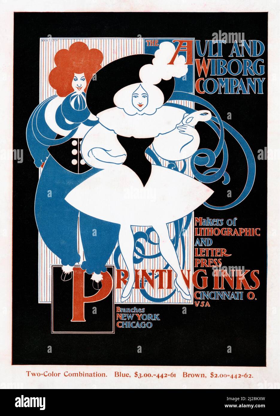 Œuvres d'art de will Bradley - Ault et Wiborg, ad. 130 (1890-1913) American Art Nouveau - affiche ancienne et ancienne Banque D'Images