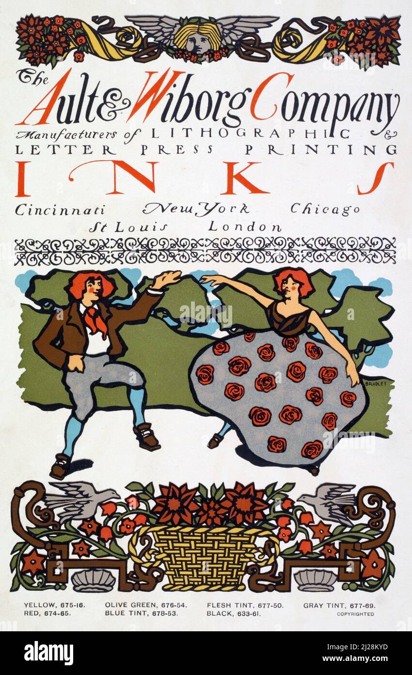 Œuvres d'art de will Bradley - Ault et Wiborg, ad. 136 (1890-1913) American Art Nouveau - affiche ancienne et ancienne Banque D'Images