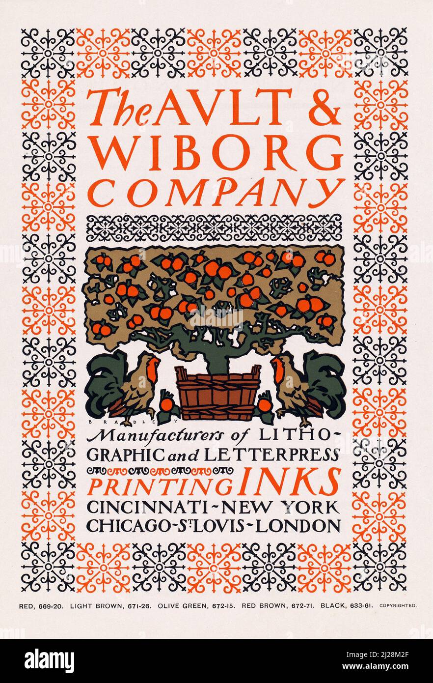 Œuvres d'art de will Bradley - la société Ault et Wiborg (env. 1890s) Art nouveau américain - affiche ancienne et ancienne Banque D'Images