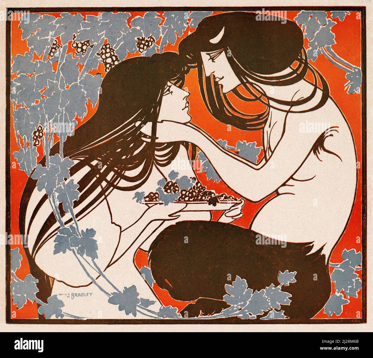 Art de will Bradley - quand les coeurs sont des truffes (1894) American Art Nouveau - affiche ancienne et ancienne. Banque D'Images