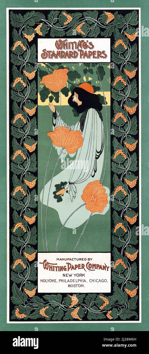 Wwill Bradley Artwork - Livres blancs (1895) American Art Nouveau - affiche publicitaire ancienne et ancienne. Banque D'Images