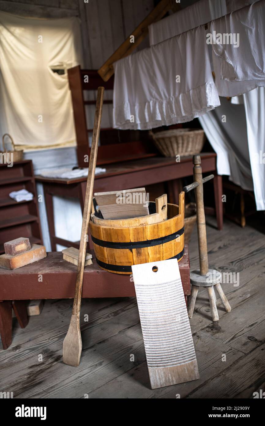 À l'intérieur du lavoir du Musée fort Nisqually construit en 1854 Banque D'Images