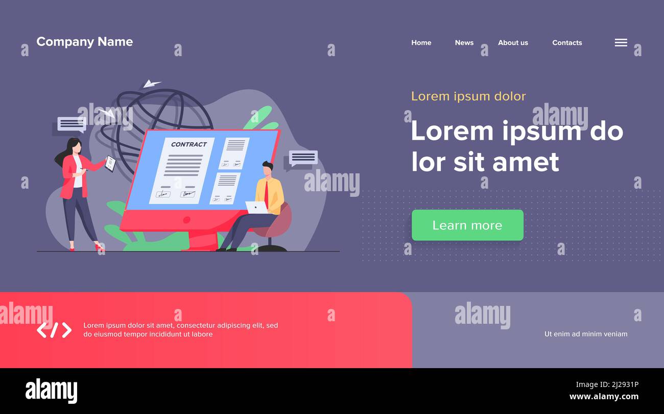 Les gens d'affaires signant le contrat en ligne avec l'illustration de vecteur de signe électronique. Les responsables parviennent à un accord officiel. Documents officiels, contr. En ligne Illustration de Vecteur