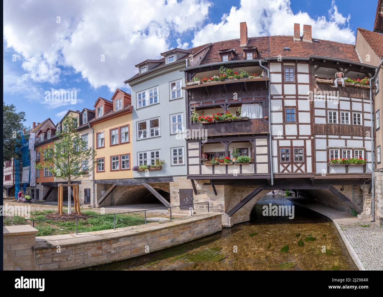 Erfurt, Allemagne - 29 juillet 2018 : façade du pont des marchands d'Erfurt, Thuringe, Allemagne, Europe. Banque D'Images