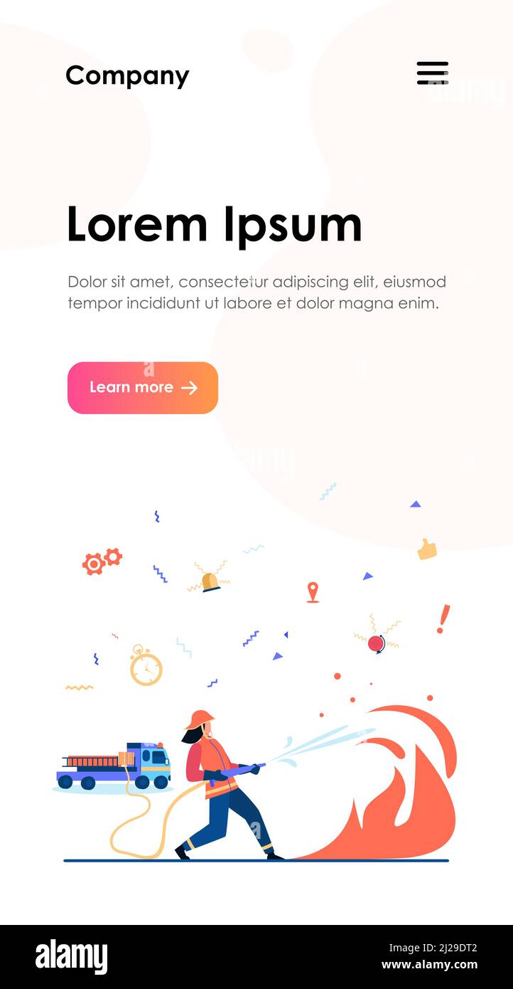 Braves pompiers portant un uniforme et un casque lutte contre les incendies illustration vectorielle plate isolée. Dessins animés pompiers équipe arrosage feu. Sécurité, sauvetage et Illustration de Vecteur