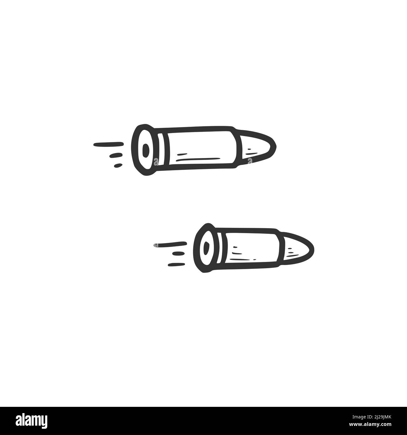Tir tiré à la main du pistolet. Élément cylindrique volant. Style d'esquisse Doodle. Icône de puce simple de ligne de mise en plan. Illustration vectorielle isolée. Illustration de Vecteur