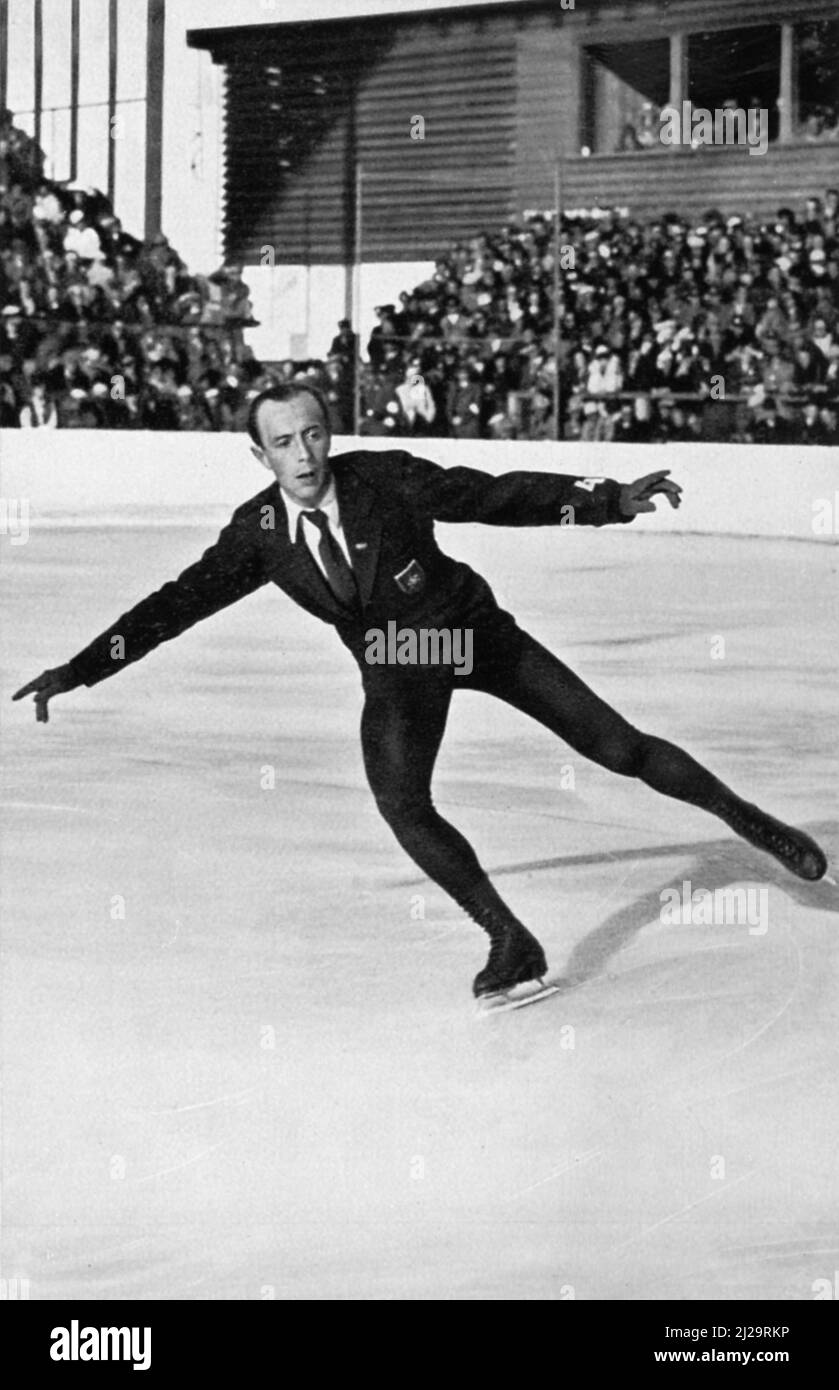 Patinage artistique, hommes, Ernst Baier lors de son patinage libre dans le stade olympique de glace, médaillé de bronze Banque D'Images