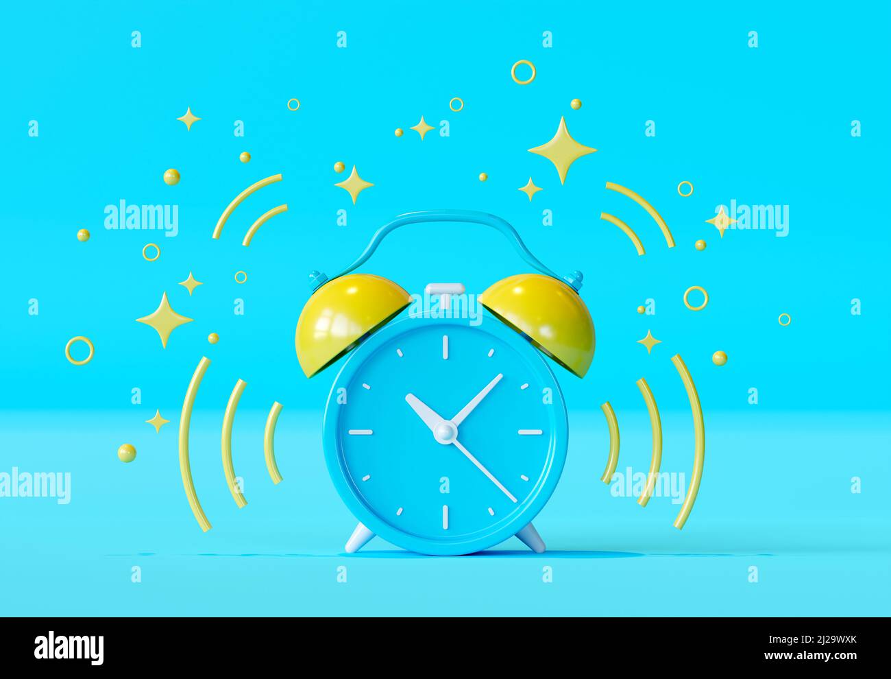 Radio-réveil bleu vintage avec éclairage jaune vif Banque D'Images