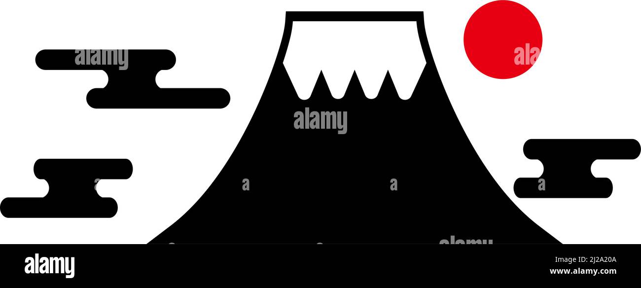 Mont Fuji et le soleil au Japon. Vecteur modifiable. Illustration de Vecteur