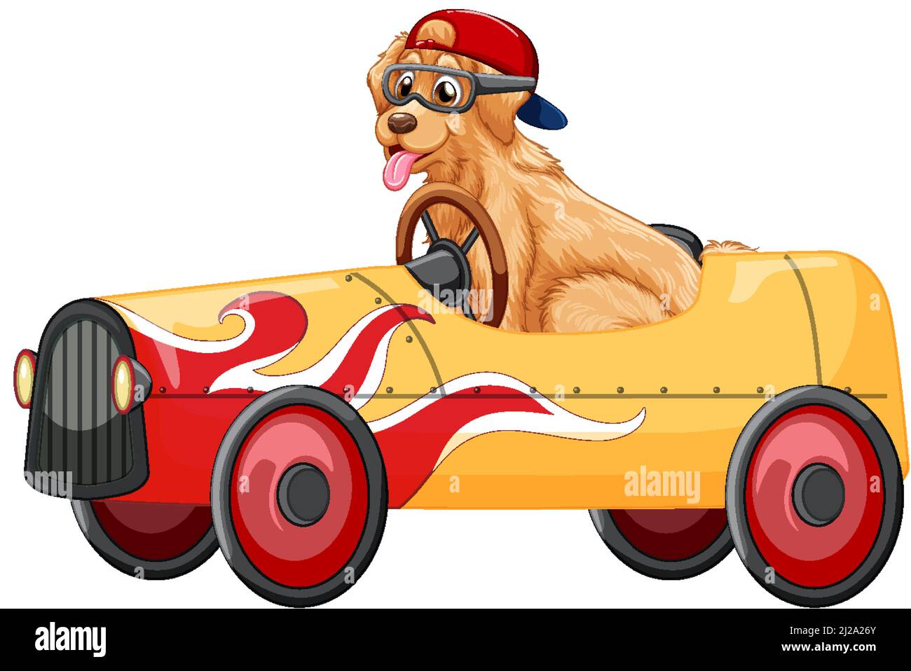 Drôle de chien personnage de dessin animé conduite voiture sur fond blanc illustration Illustration de Vecteur