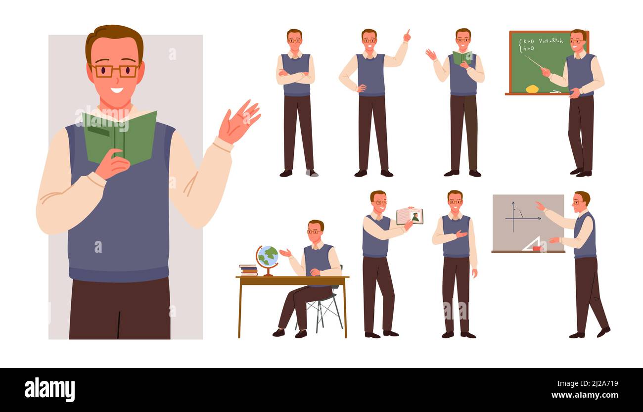 Ensemble de jeune homme enseignant personnage dans l'enseignement poses Illustration de Vecteur Ensemble de jeune homme enseignant personnage dans l'enseignement poses Illustration de Vecteur