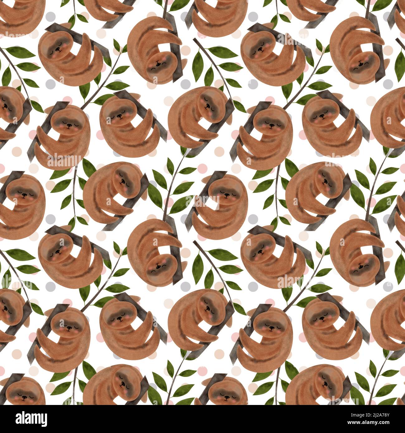 Répéter le motif de sloth, le motif tropical sans couture, le fond d'écran animal de dessin animé, le papier peint de sloth mignon de forêt tropicale, le fond d'écran animal pour le papier d'emballage Banque D'Images