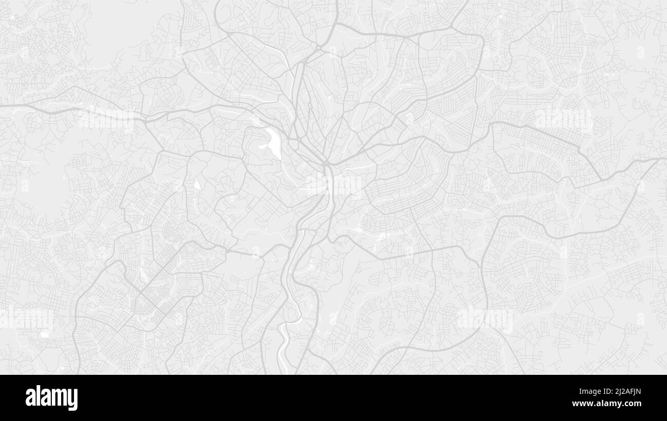 Carte d'arrière-plan vectorielle blanc et gris clair de la ville de Yaoundé, routes et illustration de l'eau. Format écran large, feuille de route de la conception numérique à plat. Illustration de Vecteur