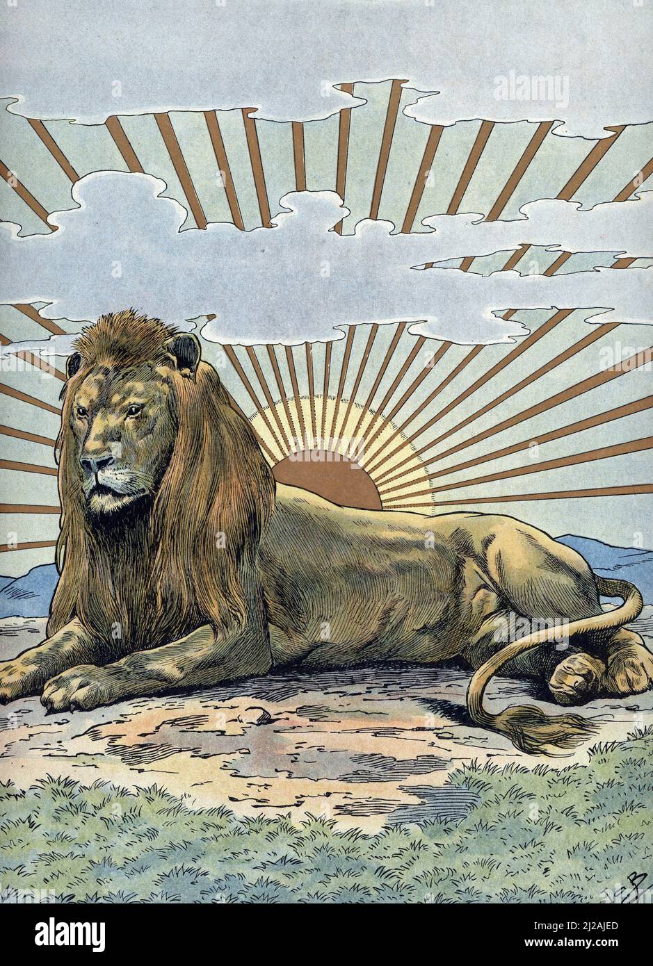 Allegorie de l'Hymne national persan composer par Alfred Lemaire sur ordre de Nassereddine Chah (Royal Salute (hymne) connu sous le nom de 'la Santé du Shah' l'hymne national et royal de Qajar Iran entre 1873 Et 1909) Illustration tiree de 'les chants nationaux de tous les payss' de Job et Montorgueil Collection privee Banque D'Images