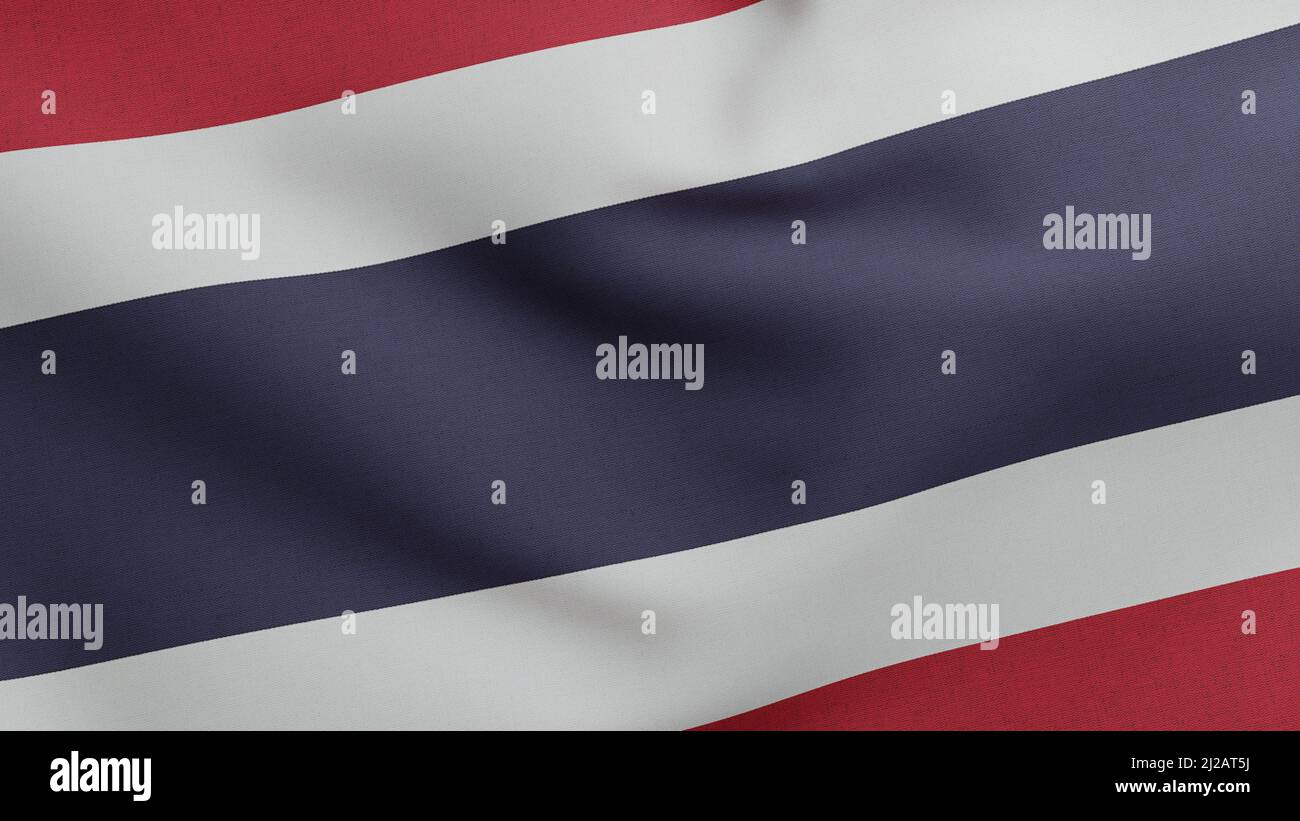 Drapeau national de la Thaïlande 3D Render, Royaume de Thaïlande drapeau textile conçu par le roi Vajiravudh, armoiries Thaïlande jour de l'indépendance, thaï Banque D'Images