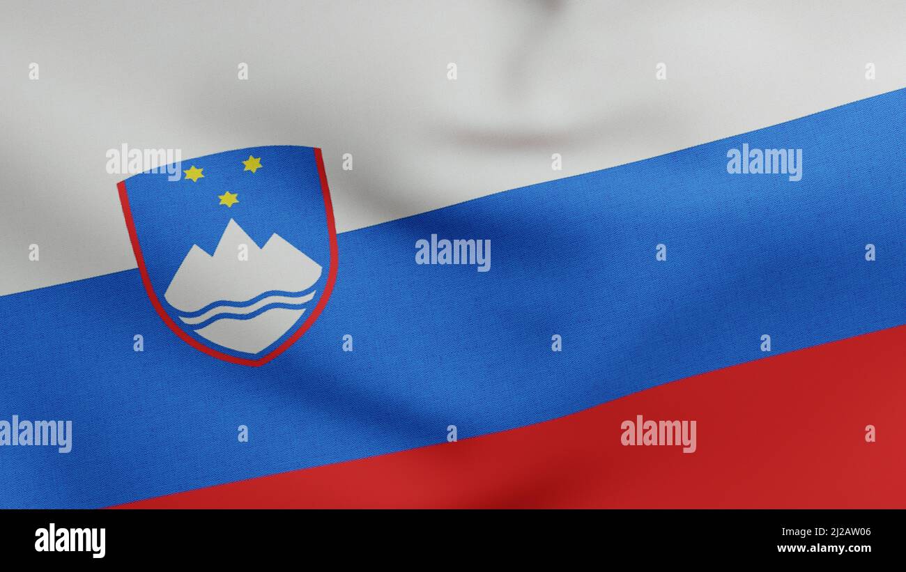 Drapeau national de la Slovénie agitant 3D Render, République de Slovénie drapeau textile, slovène zastava Slovenije, armoiries jour de l'indépendance de la Slovénie Banque D'Images