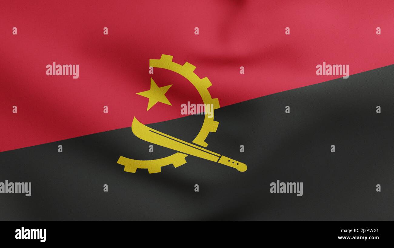 Drapeau national de l'Angola 3D Render, République d'Angola drapeau textile, mouvement populaire pour la libération de l'Angola MPLA Banque D'Images
