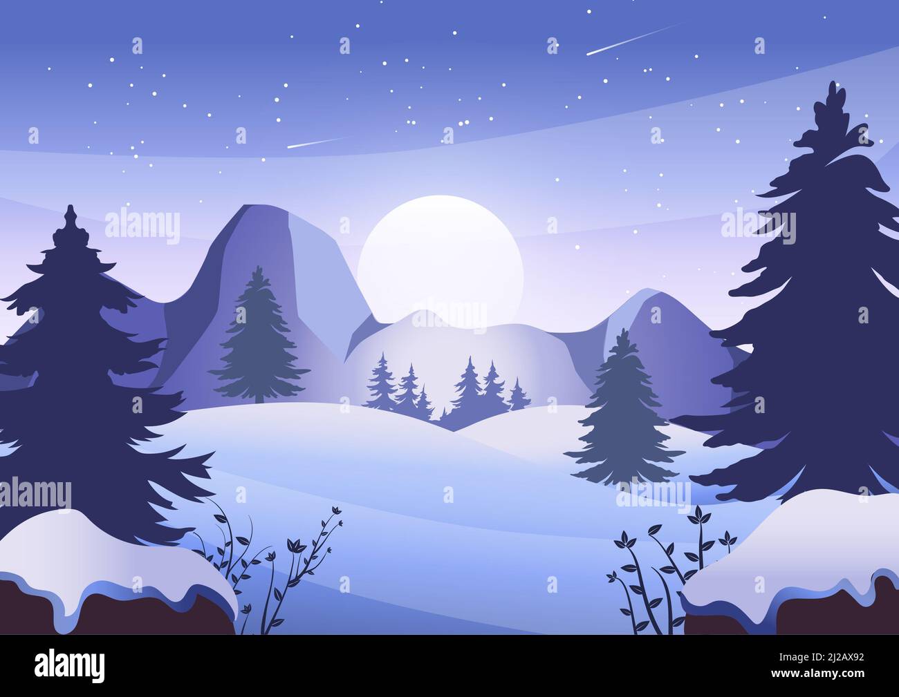 Hiver Snowy Paysage avec arbres et montagnes. Banque D'Images