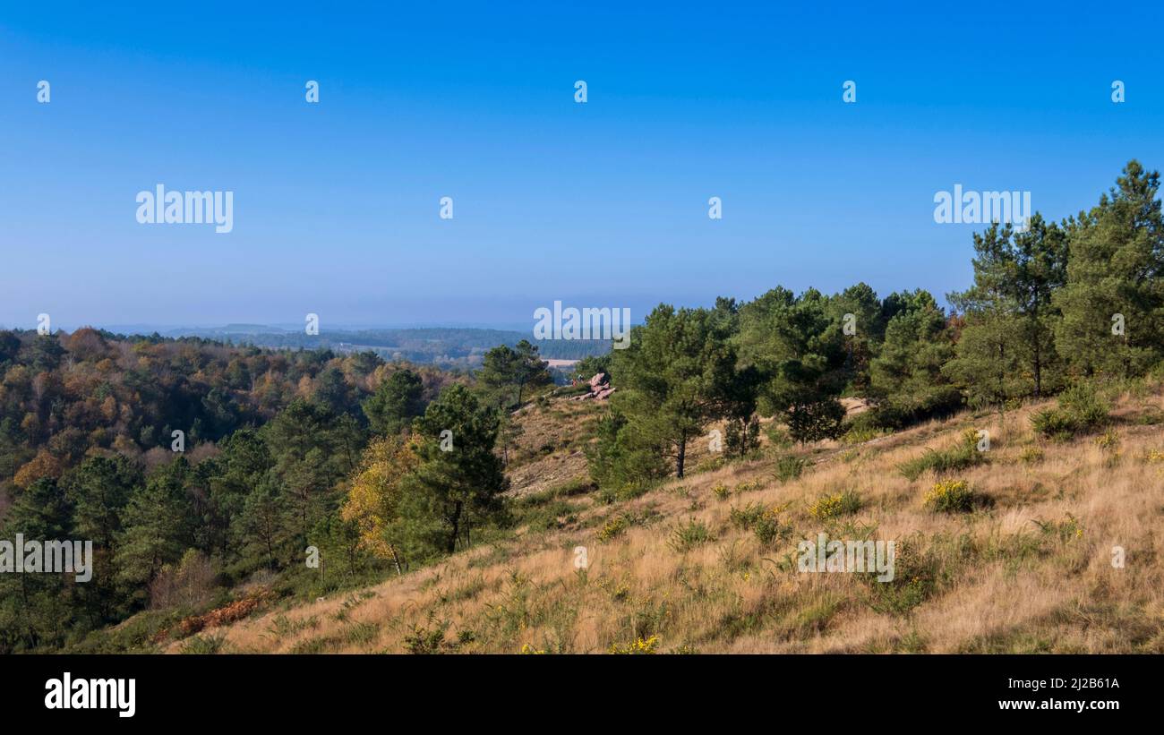 Trehorenteuc (Bretagne, Nord-Ouest de la France) : mythologie Arthurienne et Dame du Lac, le Val sans retour (Val sans retour) vu de la Banque D'Images