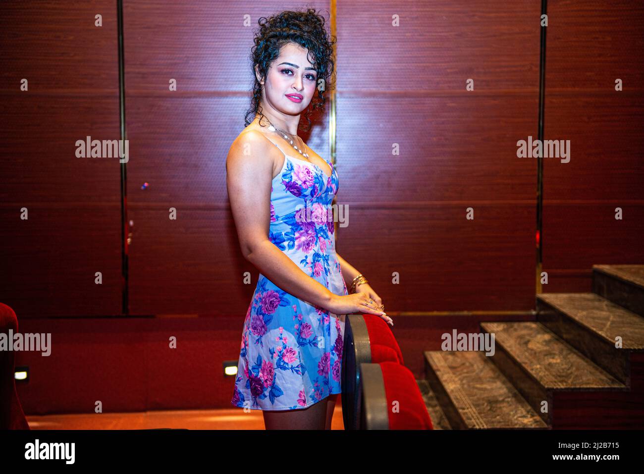 New Delhi, Inde. 31st mars 2022. L'actrice indienne Apsara Rani pose pour des photos lors du lancement de la bande-annonce du prochain film 'Dangerer' à l'Auditorium de l'association Andhra à New Delhi. Crédit : SOPA Images Limited/Alamy Live News Banque D'Images