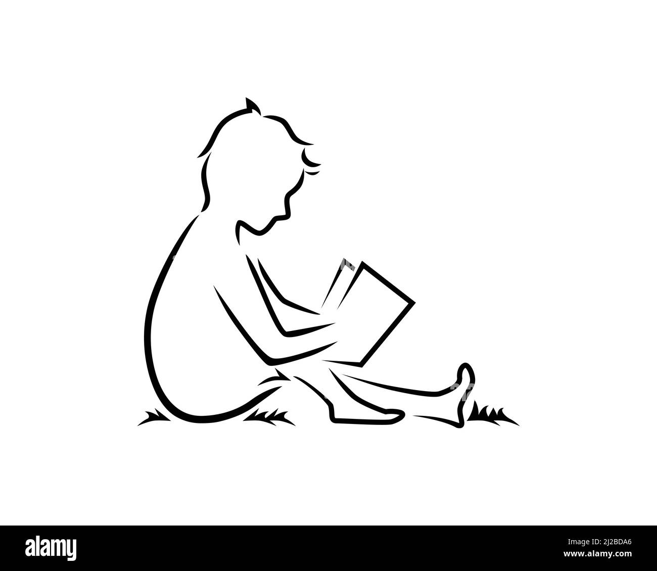 Un garçon lit un livre avec un geste assis Illustration de Vecteur
