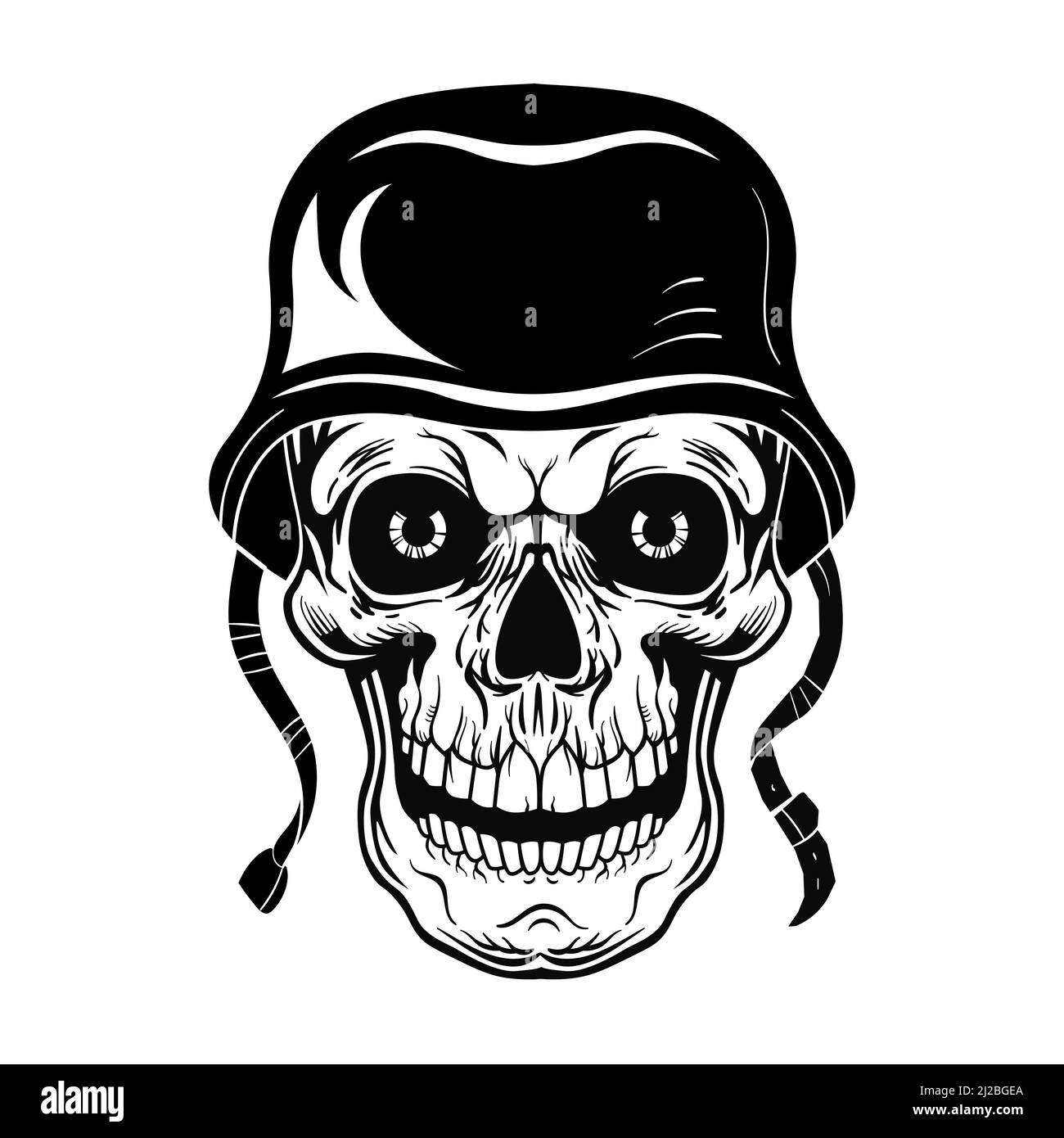 Illustration du vecteur de crâne de soldat vintage. Tête morte monochrome en casquette guerrier. La conception de tatouage et le concept de communauté rebelle peuvent être utilisés pour rétro tem Illustration de Vecteur