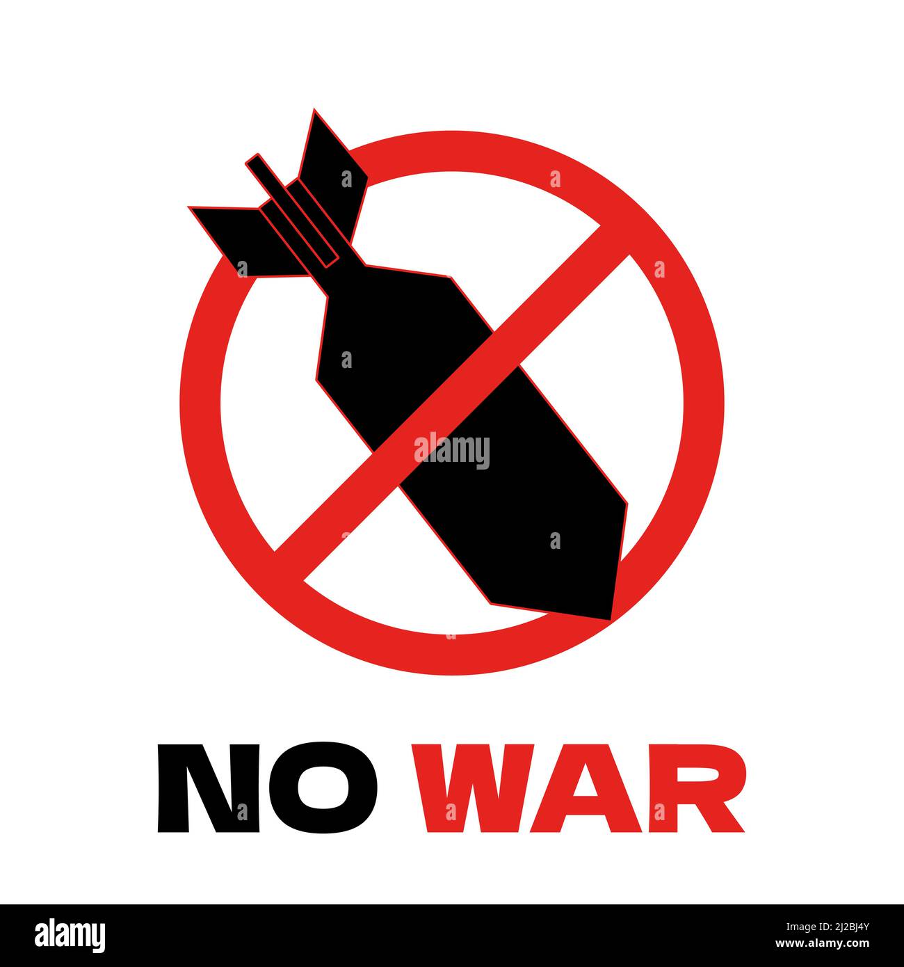 Pas de concept de guerre avec bombe de missile noir et rouge couleurs conception minimale. Pas de script de guerre et de signe d'interdiction. Illustration du vecteur de la fin de la guerre et du désarmement Illustration de Vecteur