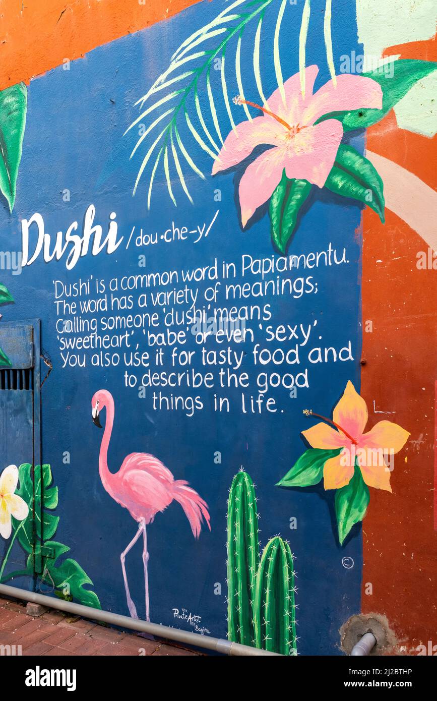 Murale artistique du mot « dushi » de Papiamentu à Willemstad, Curaçao Banque D'Images