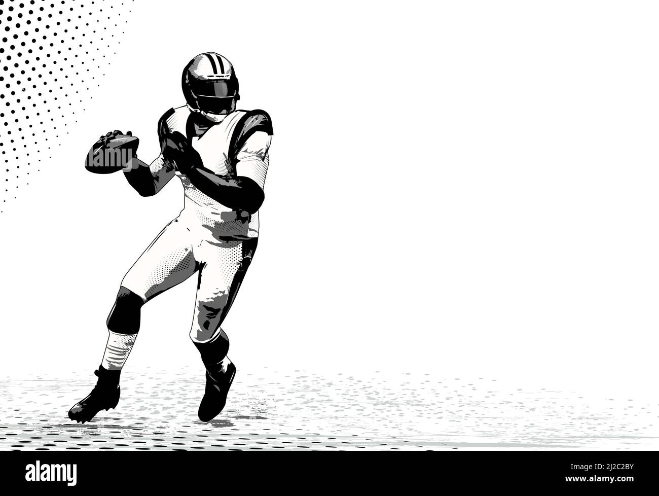 La silhouette d'un joueur de football avec une balle sur fond de grunge, avec l'imposition de diverses textures sous forme de taches. Foot américain Illustration de Vecteur