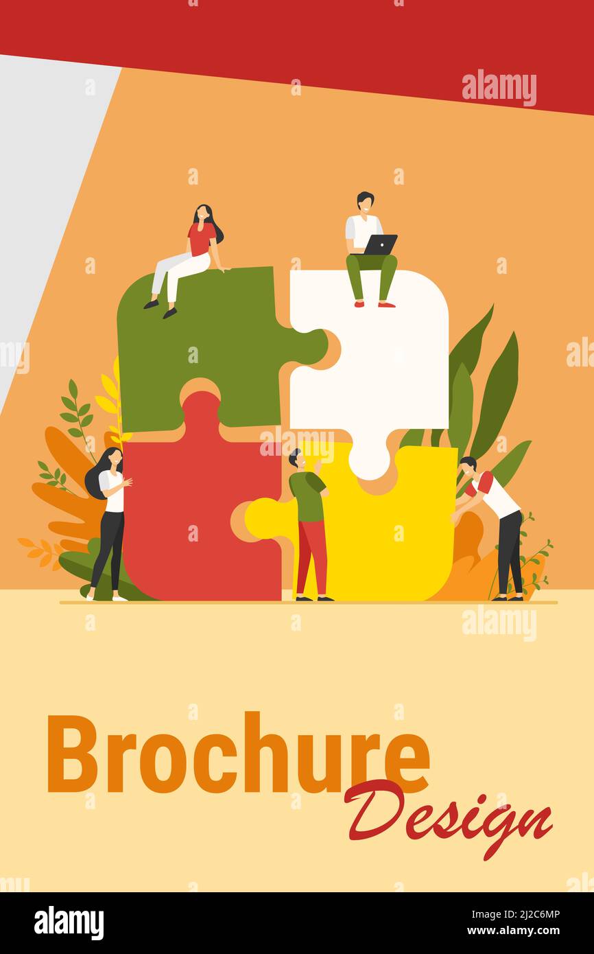 Équipe d'affaires mettant en place puzzle puzzle illustration vectorielle plate isolée. Partenaires de dessin animé travaillant en relation. Travail d'équipe, partenariat et coopération Illustration de Vecteur
