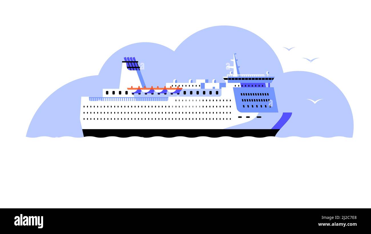 Bateau de croisière. Ferry. Grand bateau blanc dans la mer. Illustration vectorielle dans un style plat. Illustration de Vecteur