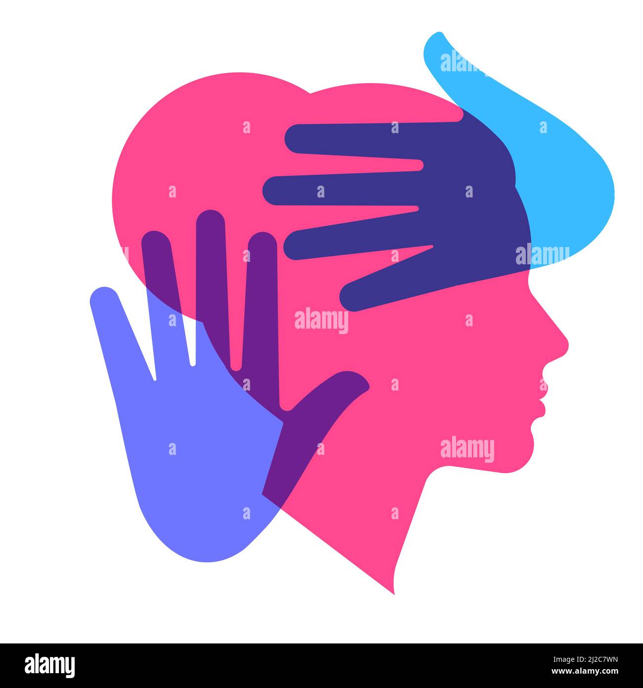 Concept de violence domestique - silhouette de la tête et des mains d'une femme en geste d'arrêt. Illustration vectorielle sur fond blanc. Illustration de Vecteur