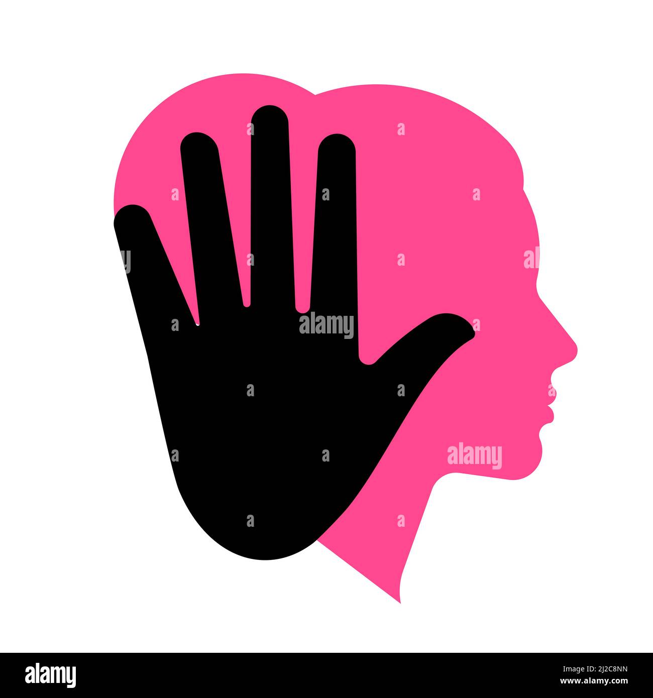Concept de violence domestique - silhouette de la tête et de la main d'une femme en geste d'arrêt. Illustration vectorielle sur fond blanc. Illustration de Vecteur
