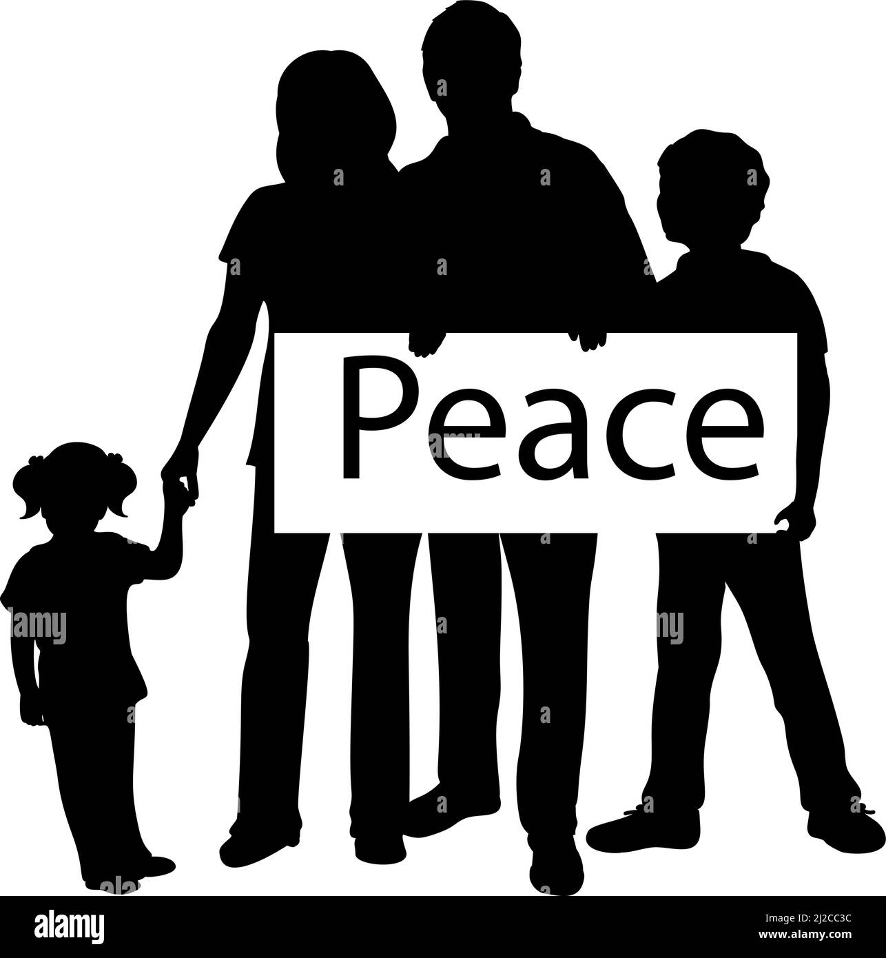 La famille Silhouette tient l'écriteau Peace. Illustration de Vecteur La famille Silhouette tient l'écriteau Peace. Illustration de Vecteur