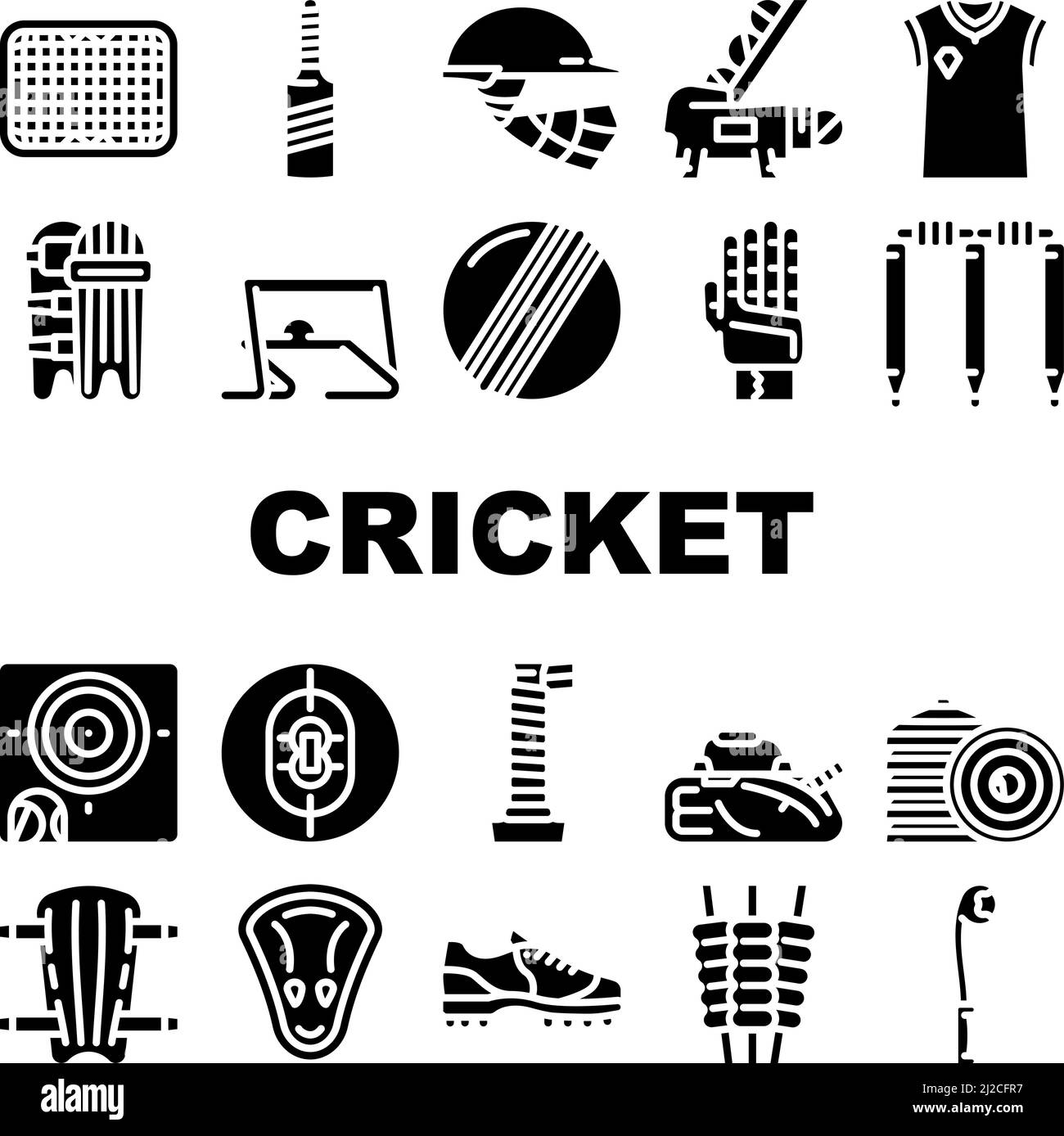 Jeu de cricket Sport accessoire icônes définir le vecteur Illustration de Vecteur