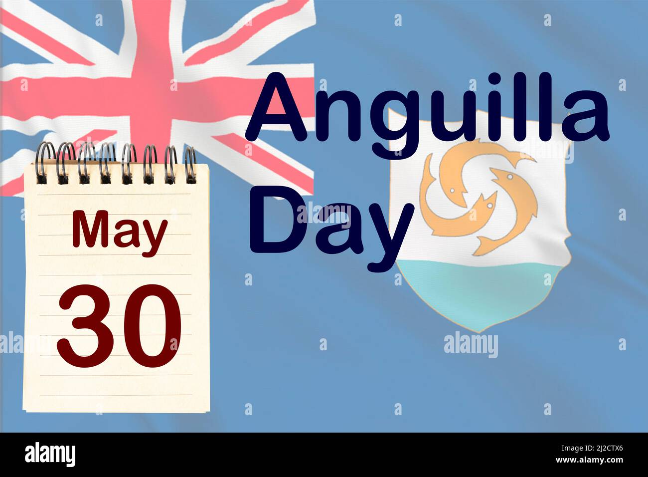 La célébration de la Journée Anguilla avec le drapeau et le calendrier indiquant le 30 mai Banque D'Images