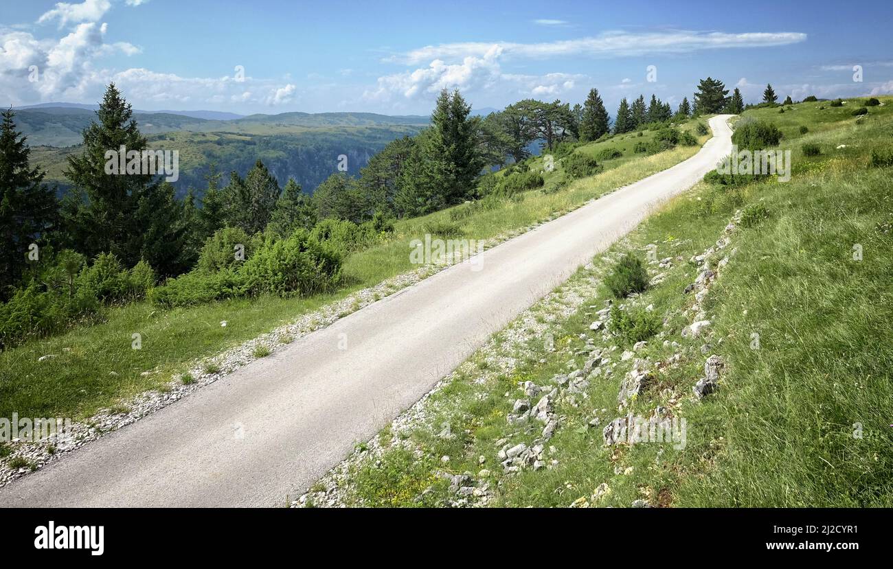 Continuez tout droit sur les hauts plateaux du parc Durmitor, Monténégro Banque D'Images