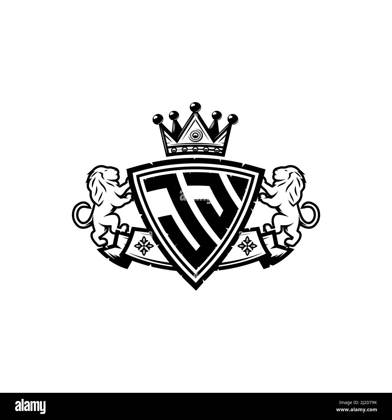 Lettre du logo JJ Monogram avec motif simple de style couronne de bouclier. Monogramme de luxe, logo de luxe lion, Illustration de Vecteur
