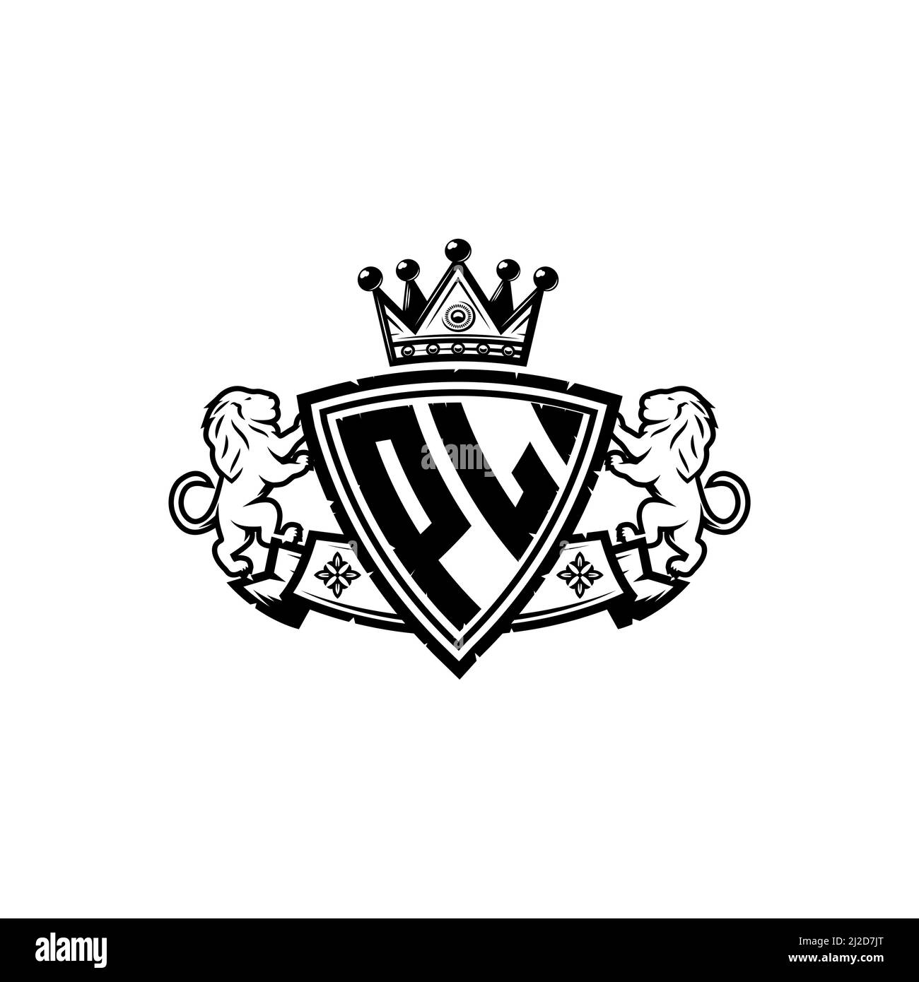 Lettre du logo PL Monogram avec motif simple de style couronne de bouclier. Monogramme de luxe, logo de luxe lion, Illustration de Vecteur