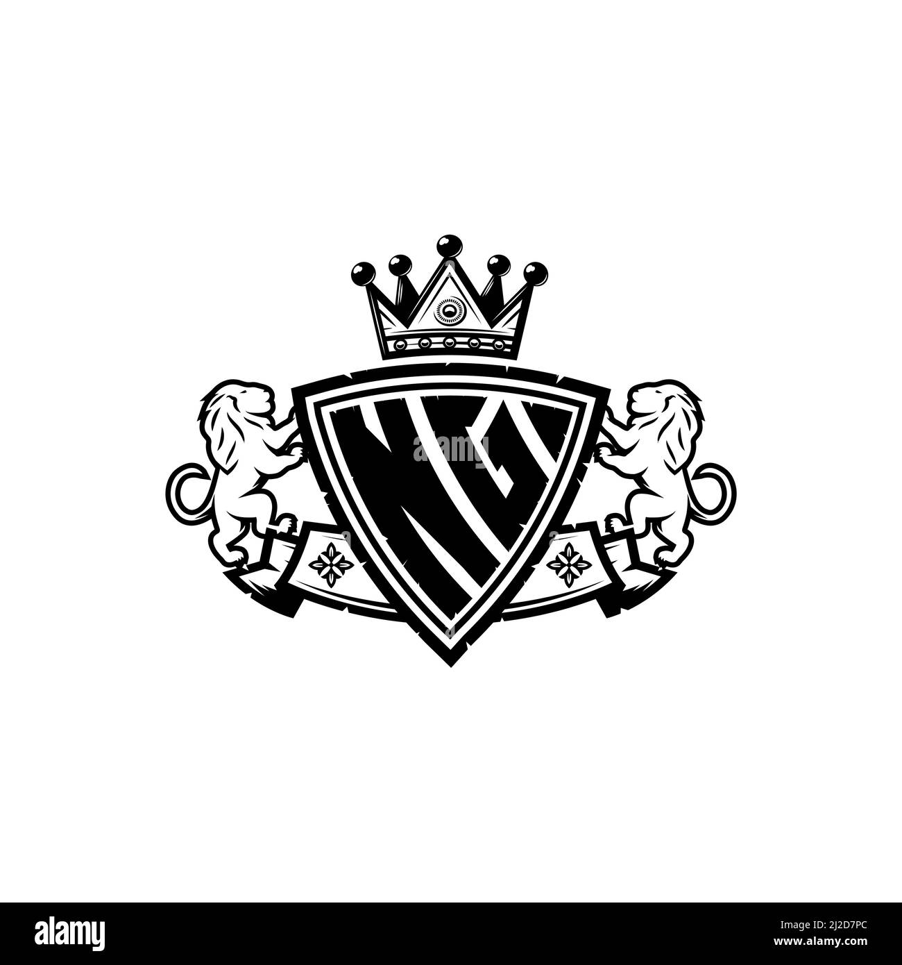 LETTRE du logo NG Monogram avec motif simple de style couronne de bouclier. Monogramme de luxe, logo de luxe lion, Illustration de Vecteur